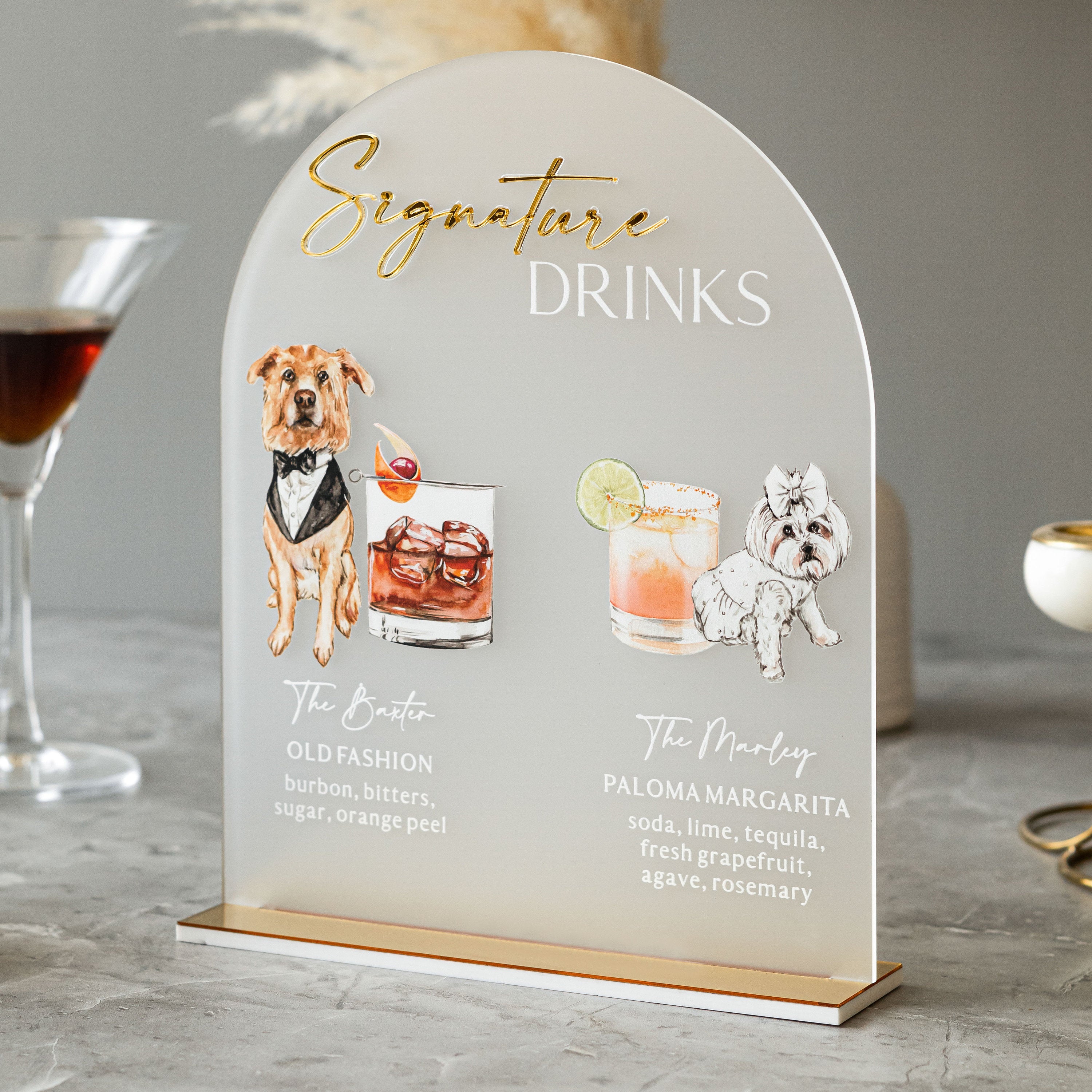 Signature Drinks Sign, Pet Signature Drink Sign, Signature Drinks Dog Sign, Wedding Bar Sign Dog, Acrylic Pet Bar Sign, dog signature drinks