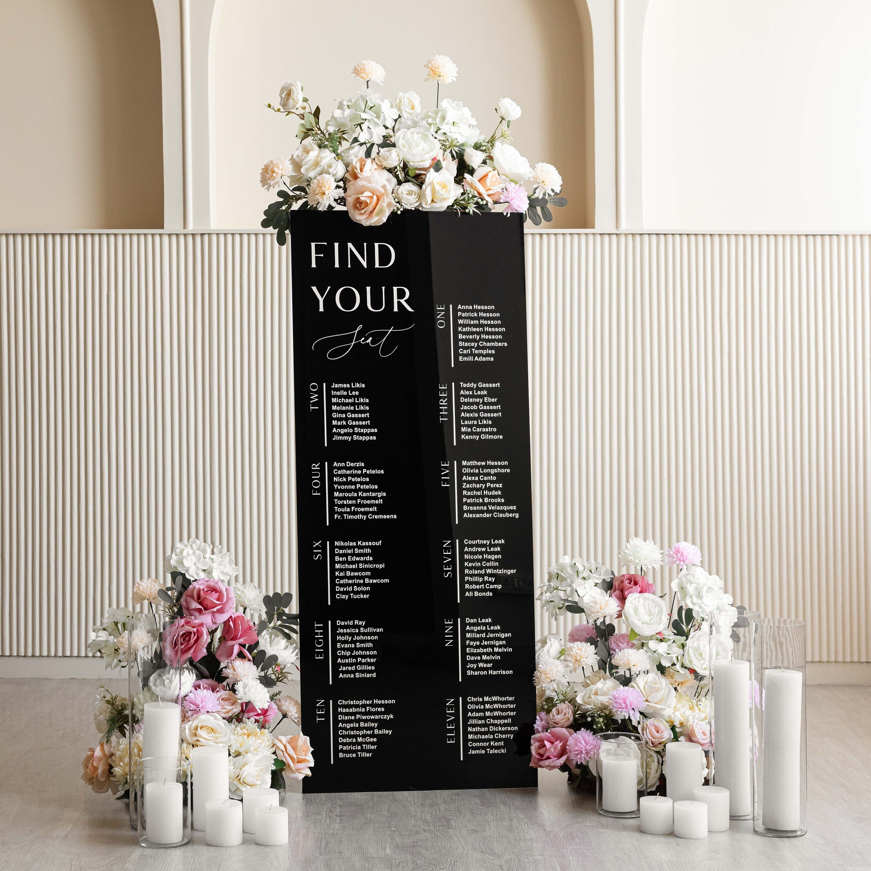 Wedding Seating Chart - Find Your Seat Sign - Table Plan Sign - Please be Seated Sign - Black Acrylic Seating Chart - Wedding Guests Plan