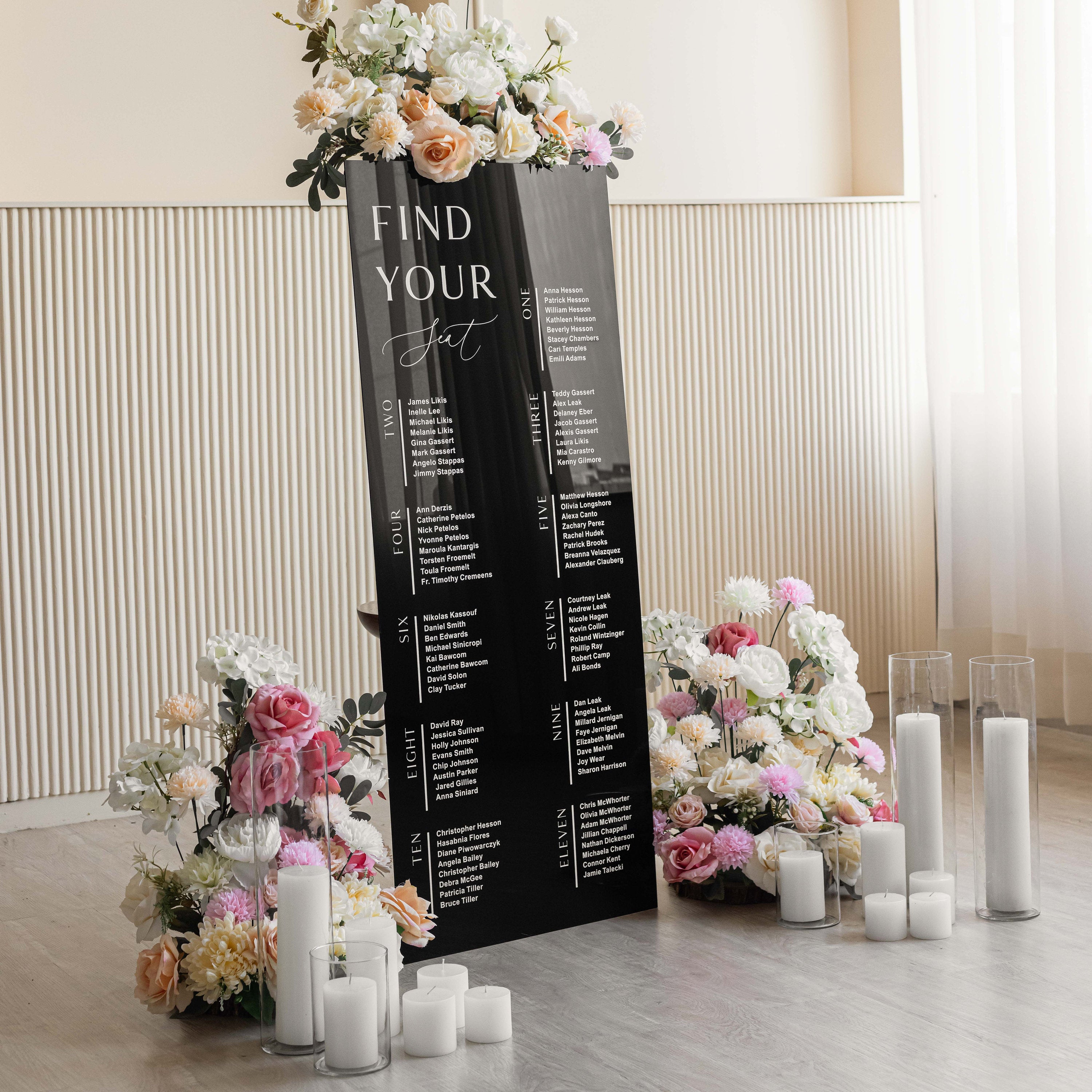 Wedding Seating Chart - Find Your Seat Sign - Table Plan Sign - Please be Seated Sign - Black Acrylic Seating Chart - Wedding Guests Plan