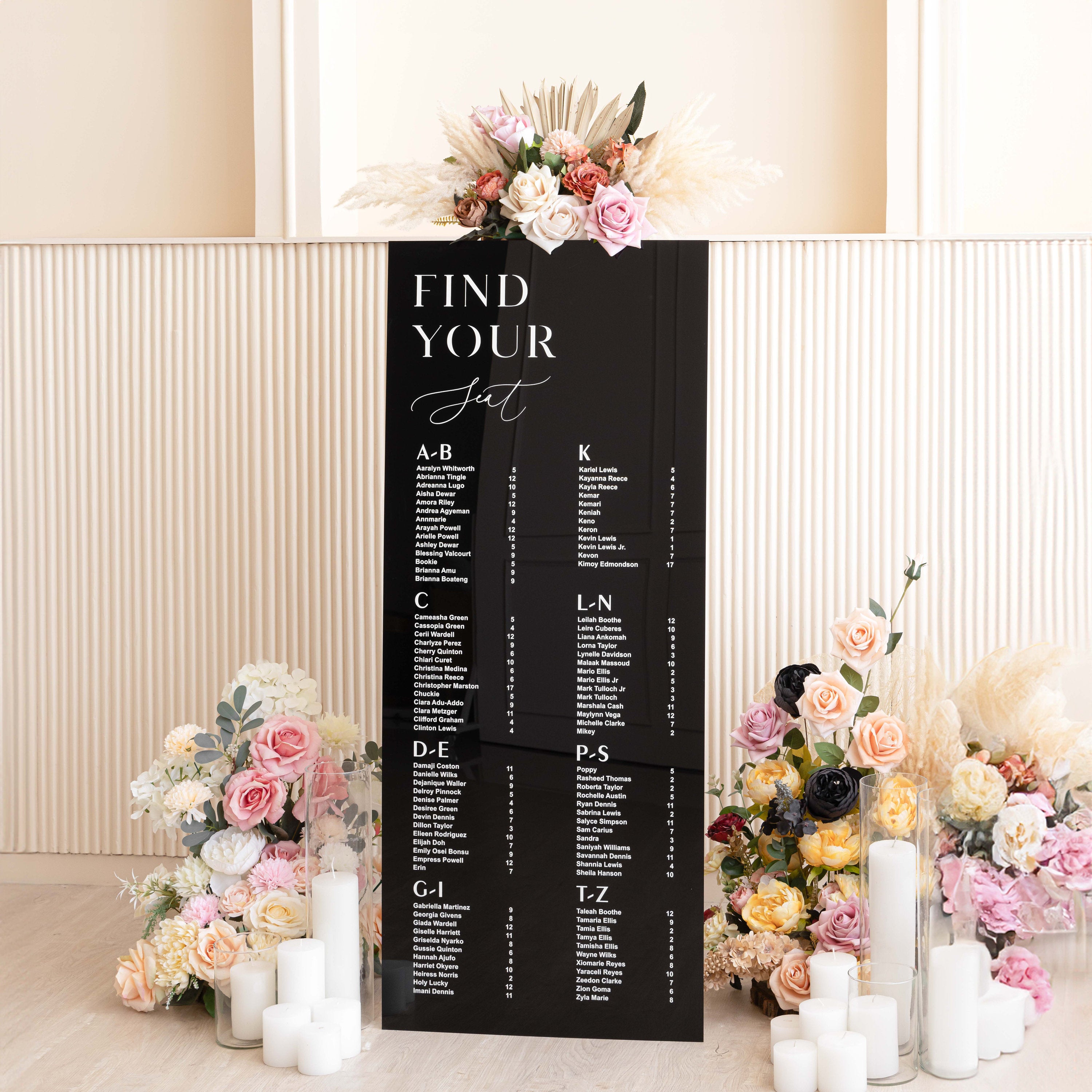 Wedding Seating Chart - Find Your Seat Sign - Table Plan Sign - Please be Seated Sign - Black Acrylic Seating Chart - Wedding Guests Plan