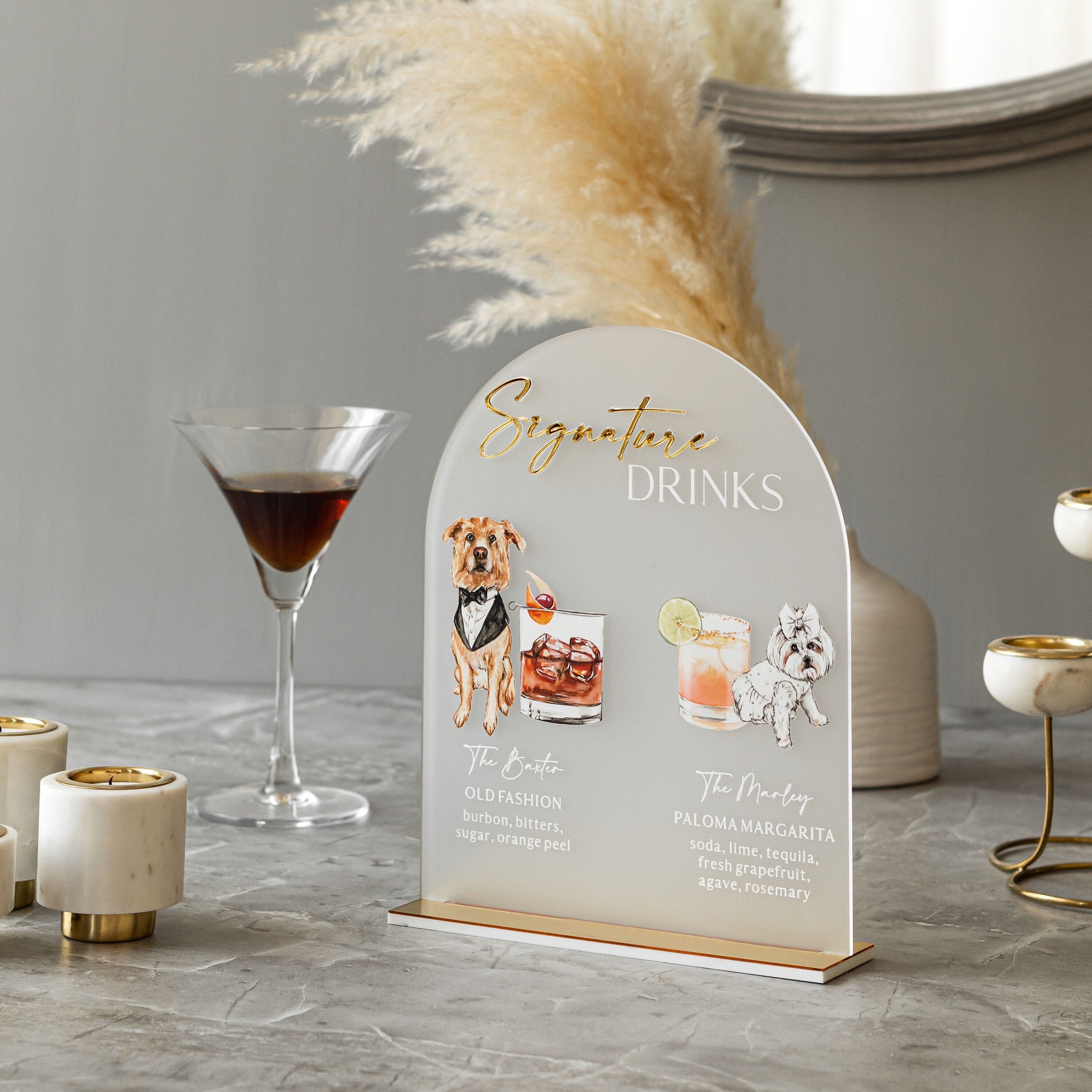 Signature Drinks Sign, Pet Signature Drink Sign, Signature Drinks Dog Sign, Wedding Bar Sign Dog, Acrylic Pet Bar Sign, dog signature drinks
