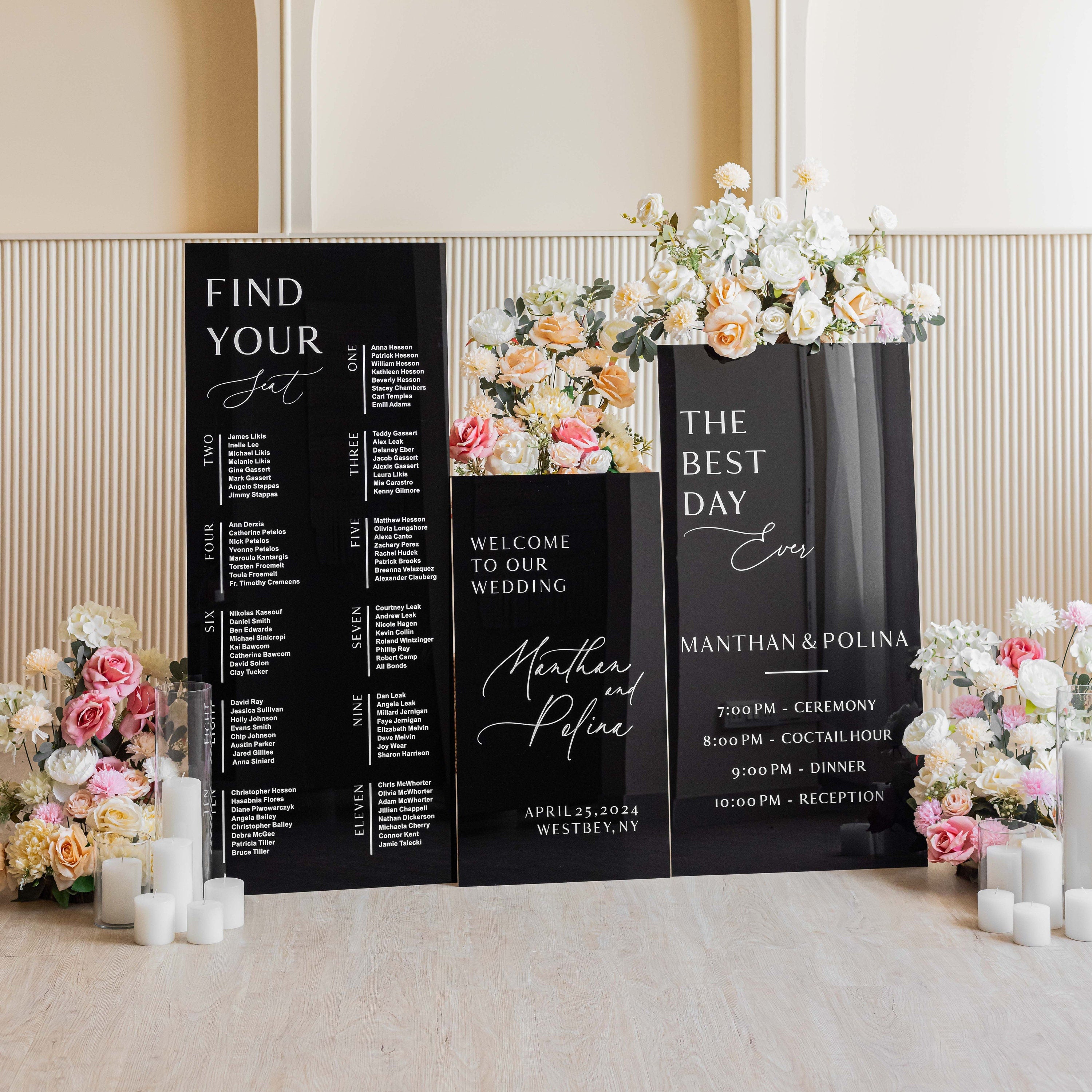 Wedding Signs Bundle - Black Seating Chart  - Set of Three - Acrylic Wedding Sign - Wedding Decor - Reception Welcome Sign - Welcome Signs