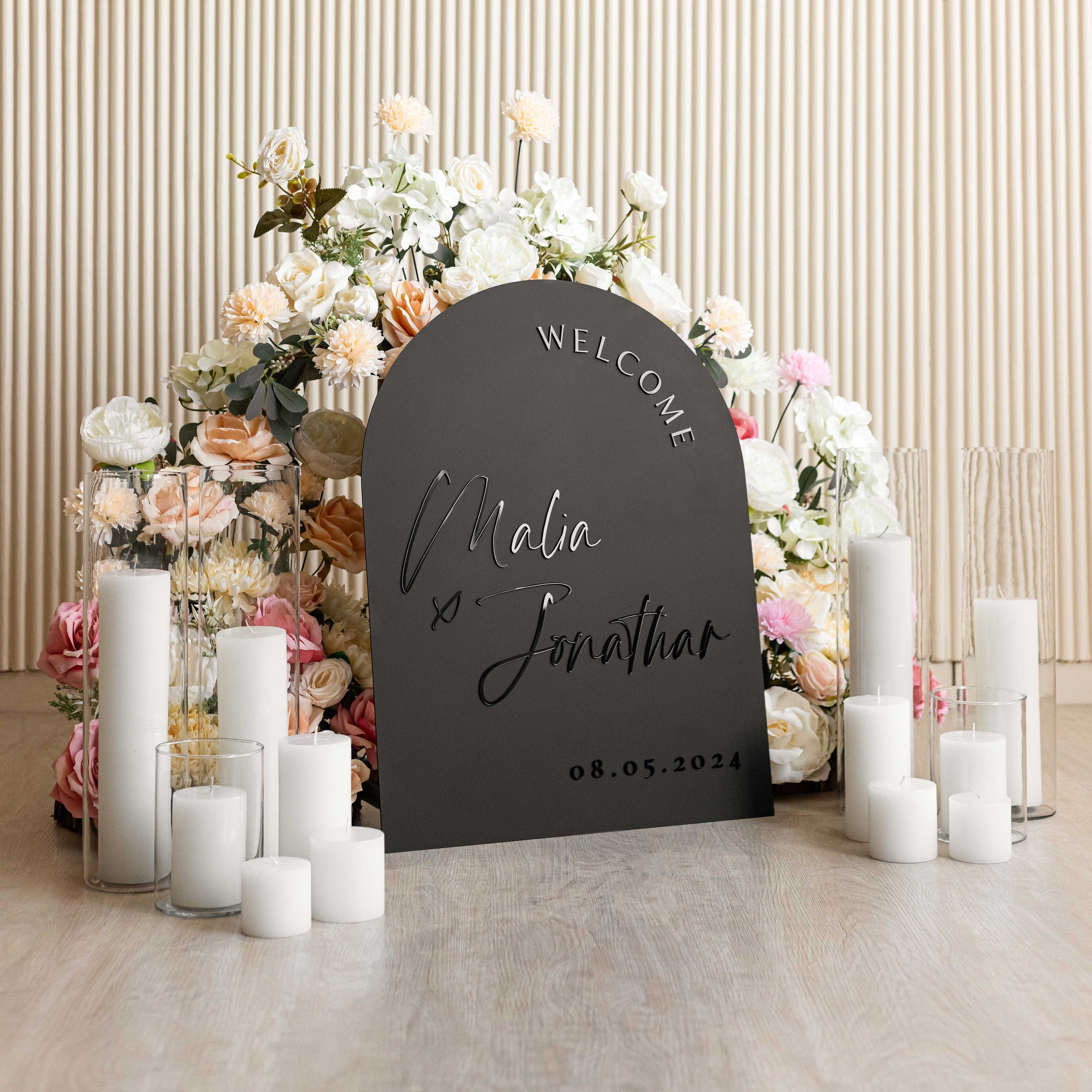 Arched Black Wedding Signs - Matte Black Acrylic Welcome Sign - Wedding Reception Decor - Wedding Ceremony Sign - modern wedding sign