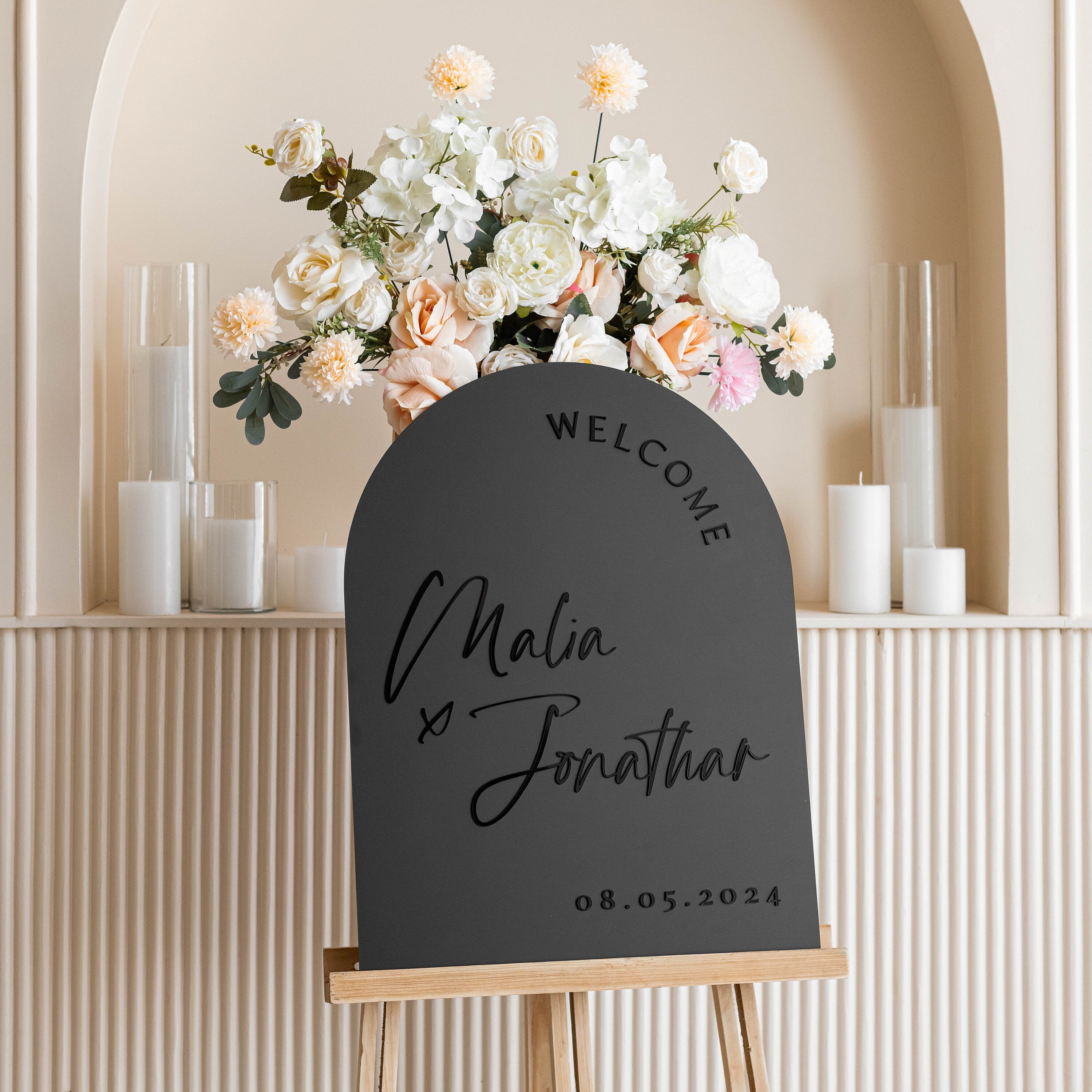 Arched Black Wedding Signs - Matte Black Acrylic Welcome Sign - Wedding Reception Decor - Wedding Ceremony Sign - modern wedding sign