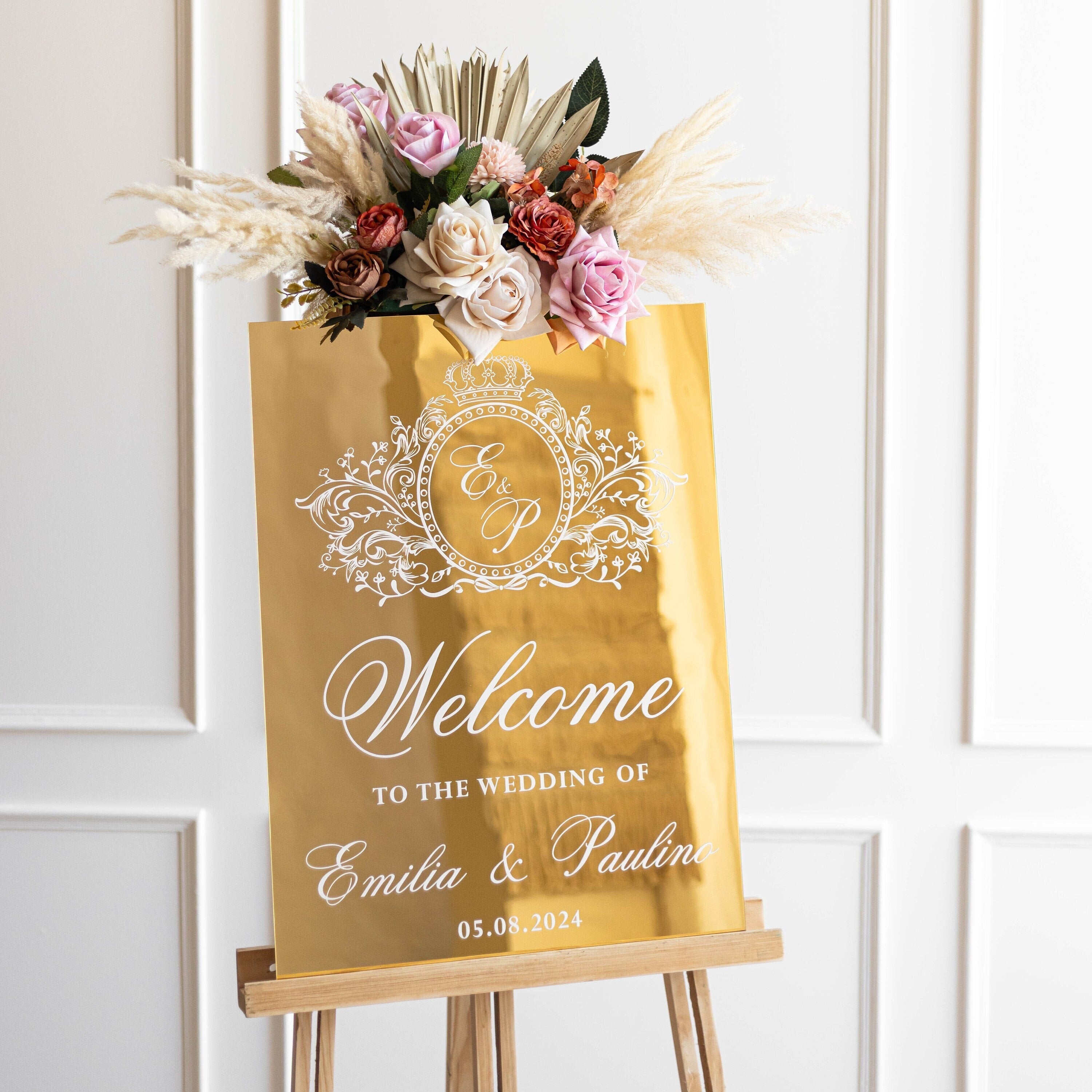 Wedding Monogram Sign - Gold Mirror Welcome Sign - Reception Decor - Custom Wedding Welcome Sign - Mirror Wedding Signage