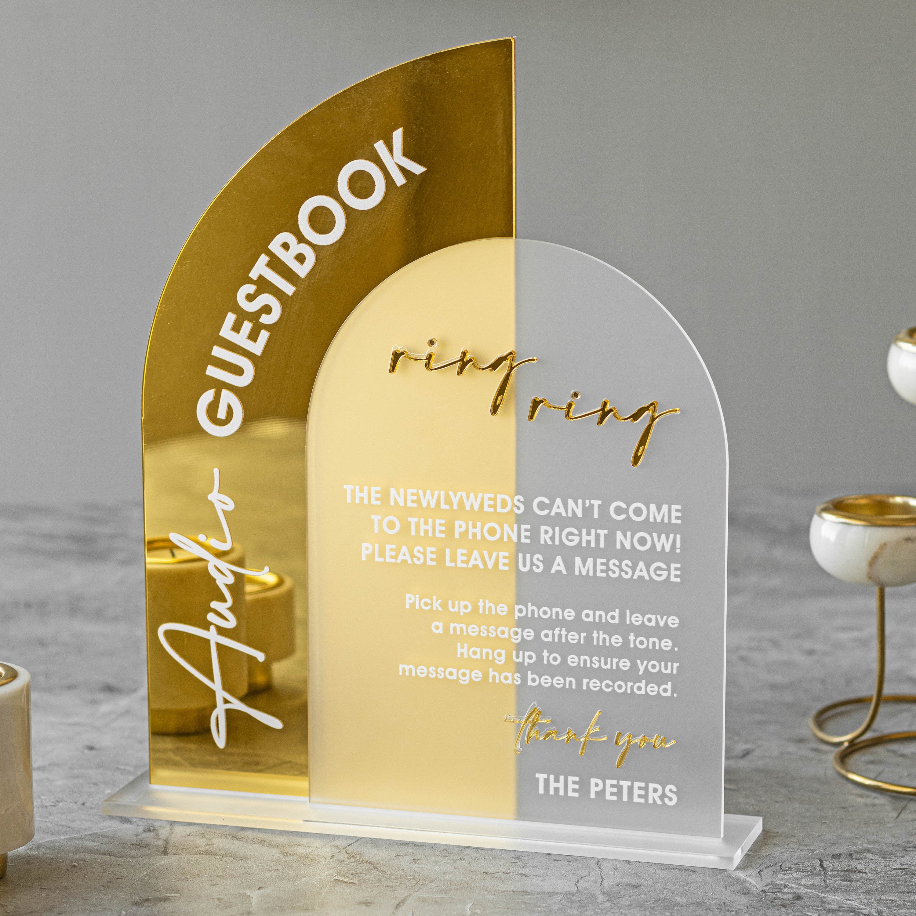 Audio Guestbook Sign, Wedding Guestbook Sign, Telephone Guest Book Sign, Wedding Reception Decor, Wedding Signage, Gold Mirror Wedding Signs