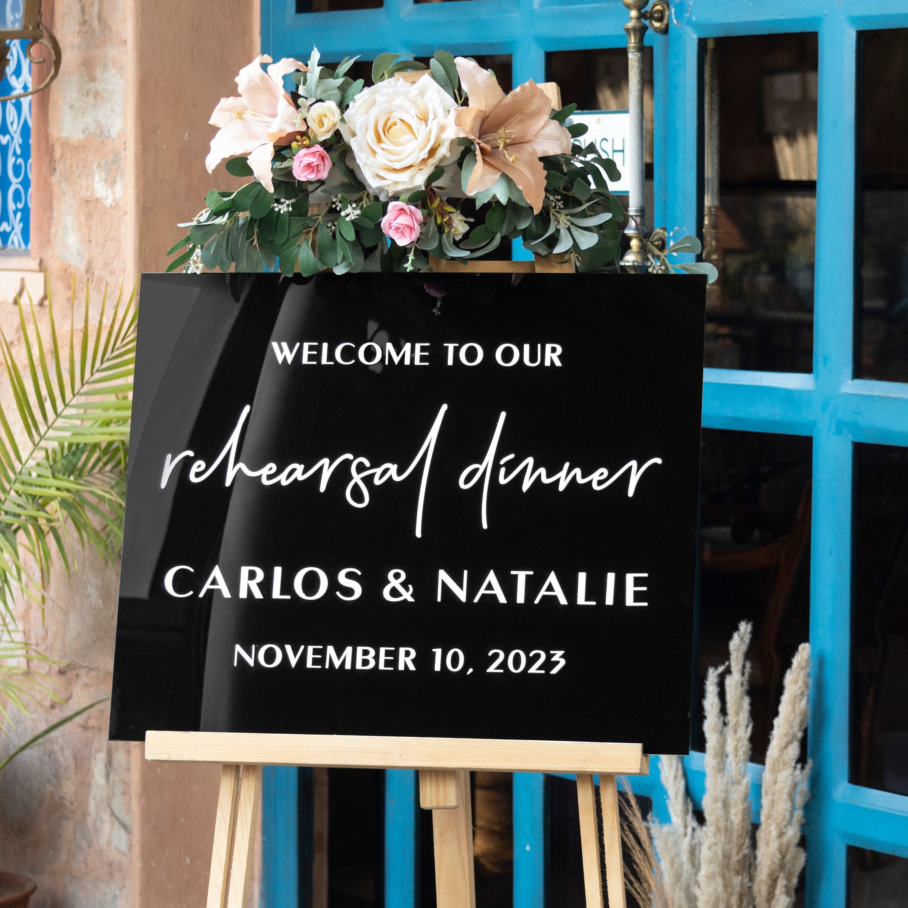Acrylic Rehearsal Dinner Welcome Sign, Black Acrylic Sign, Black Acrylic Wedding Welcome Sign, Shiny Black Acrylic, the night before