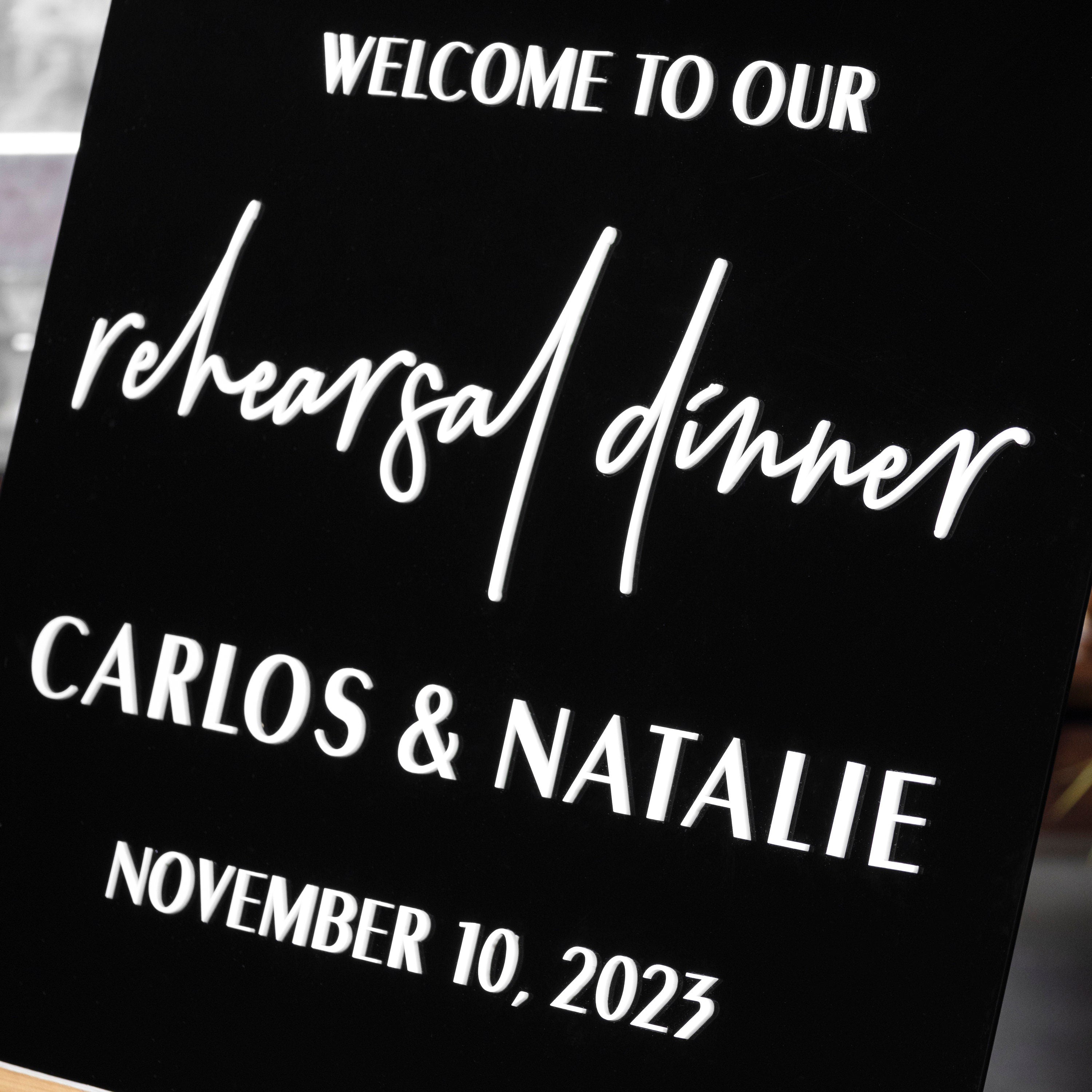 Acrylic Rehearsal Dinner Welcome Sign, Black Acrylic Sign, Black Acrylic Wedding Welcome Sign, Shiny Black Acrylic, the night before