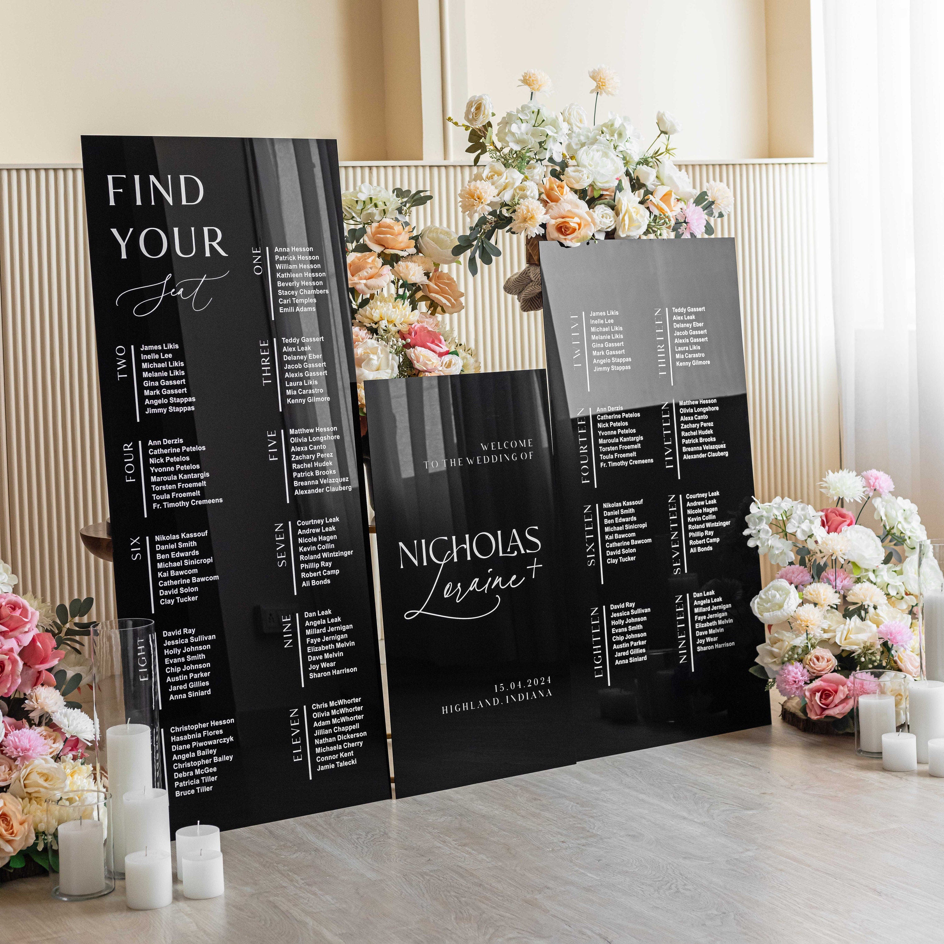 Wedding Bundle - Set of 3 Wedding Signs - Seating Chart Sign - Wedding Welcome Sign - Reception Signage - Black Acrylic Wedding Signage
