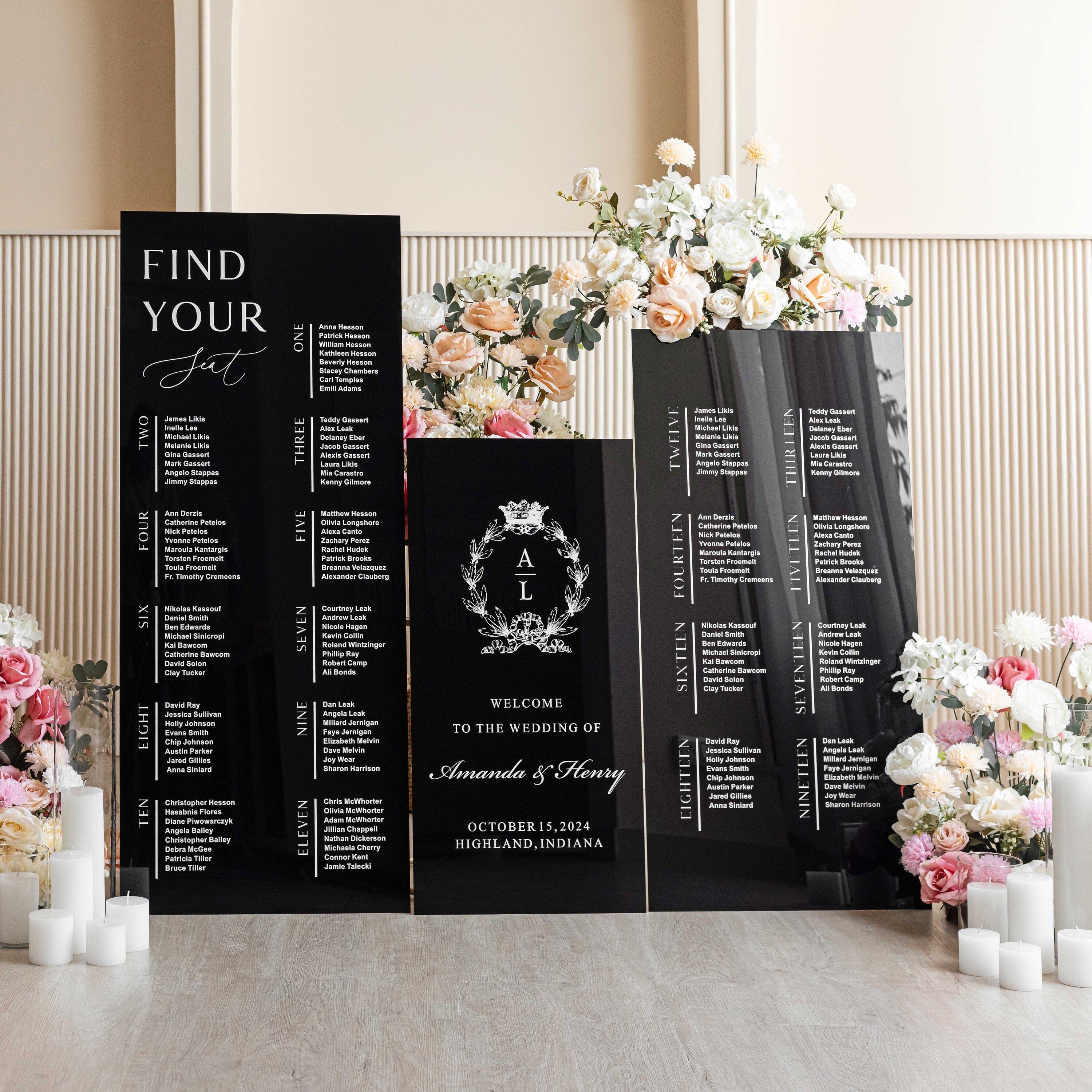 Wedding Signs Bundle - Black Seating Chart - Acrylic Wedding Welcome Sign -  Monogram Welcome Sign - Acrylic Wedding Sign - Set of Three