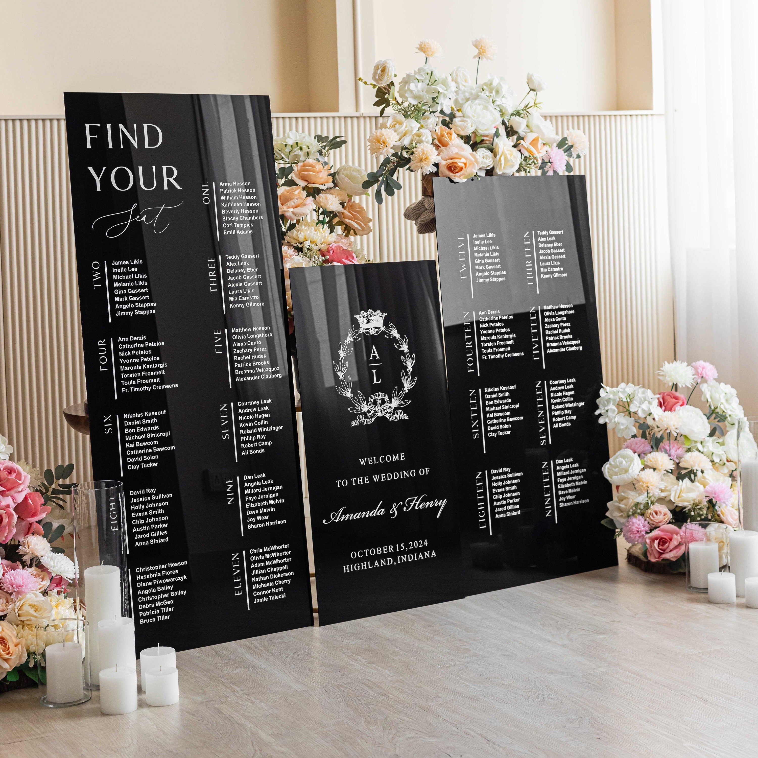 Wedding Signs Bundle - Black Seating Chart - Acrylic Wedding Welcome Sign -  Monogram Welcome Sign - Acrylic Wedding Sign - Set of Three