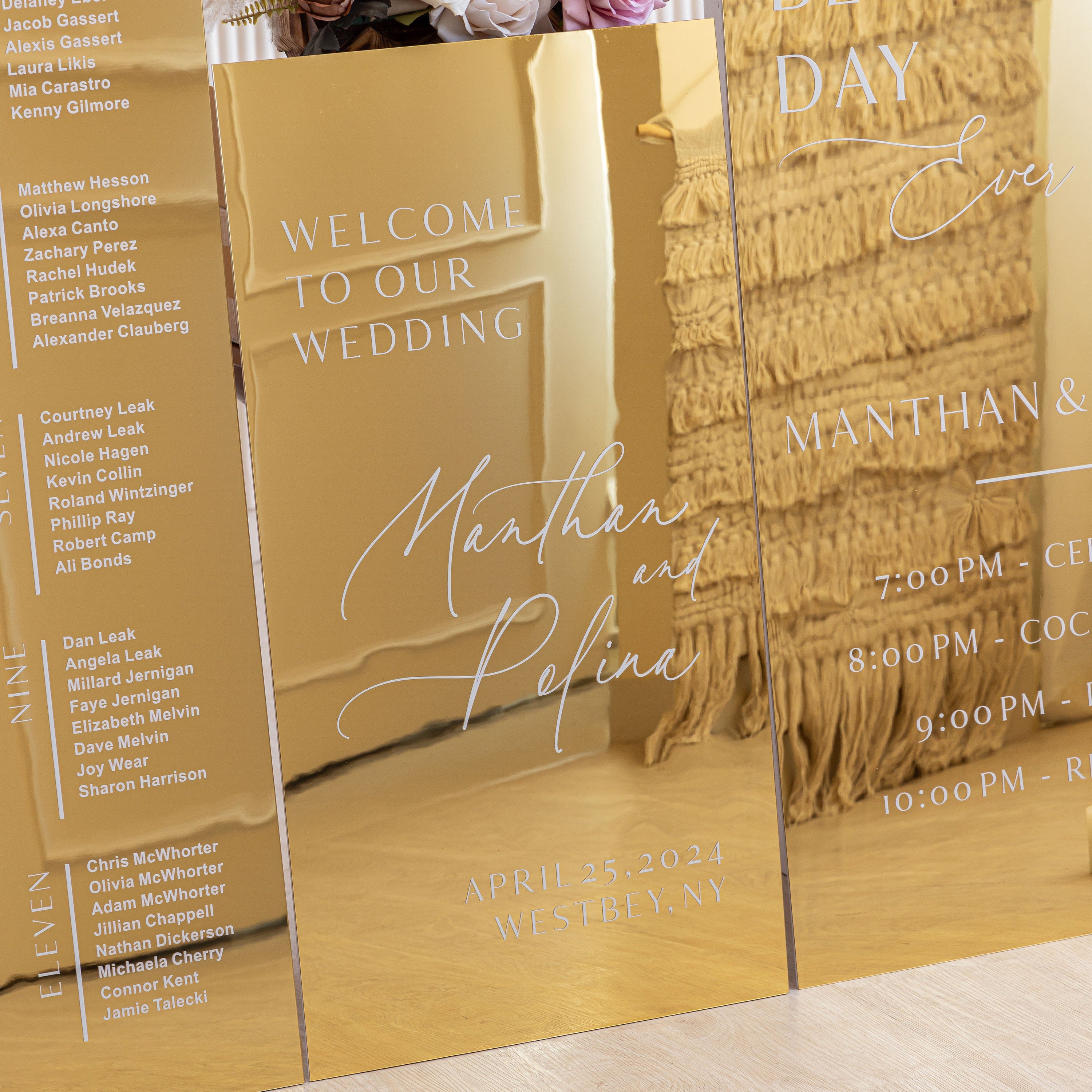 Wedding Signs Bundle - Set of Three - Acrylic Wedding Sign - Gold Mirror Signs - Wedding Decor - Reception Welcome Sign - Welcome Signs