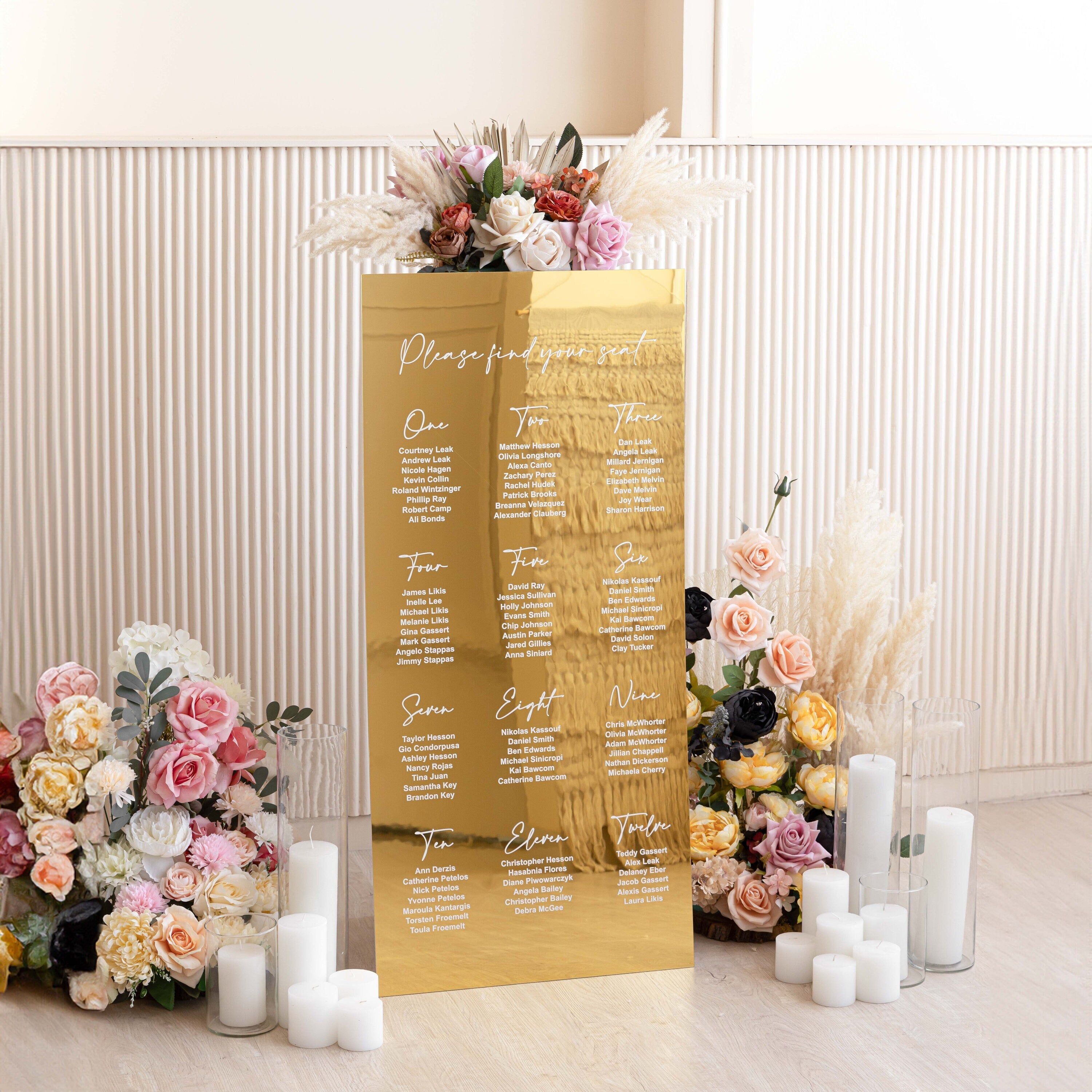 Gold Mirror Wedding Seating Chart - Find Your Seat Sign - Table Plan Sign - Wedding Guests Plan - Wedding seating sign, custom seating chart