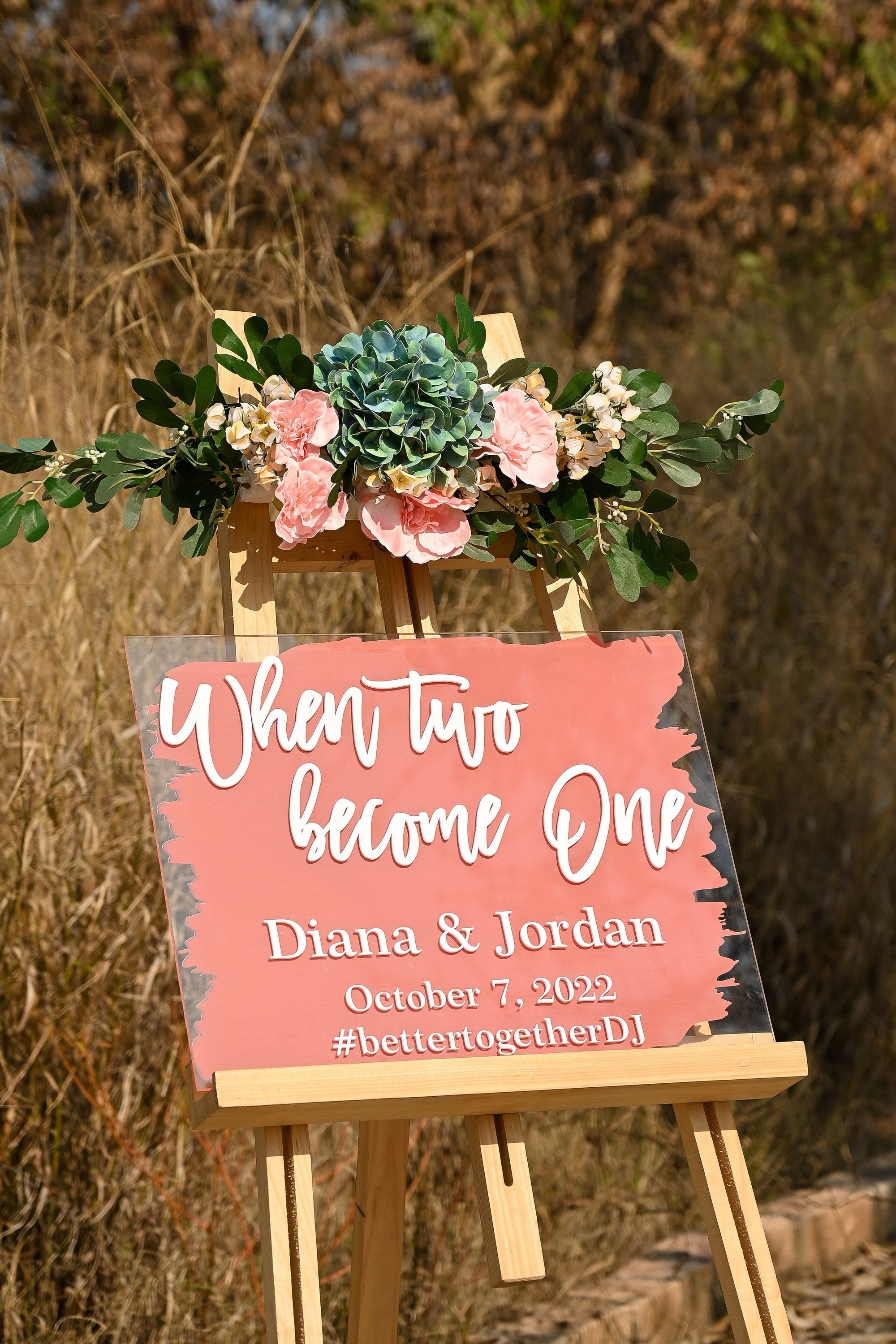 When two becomes one Welcome Sign, Personalized painted back Welcome Sign, Back Painted Acrylic Wedding Welcome Sign, Painted Welcome Sign