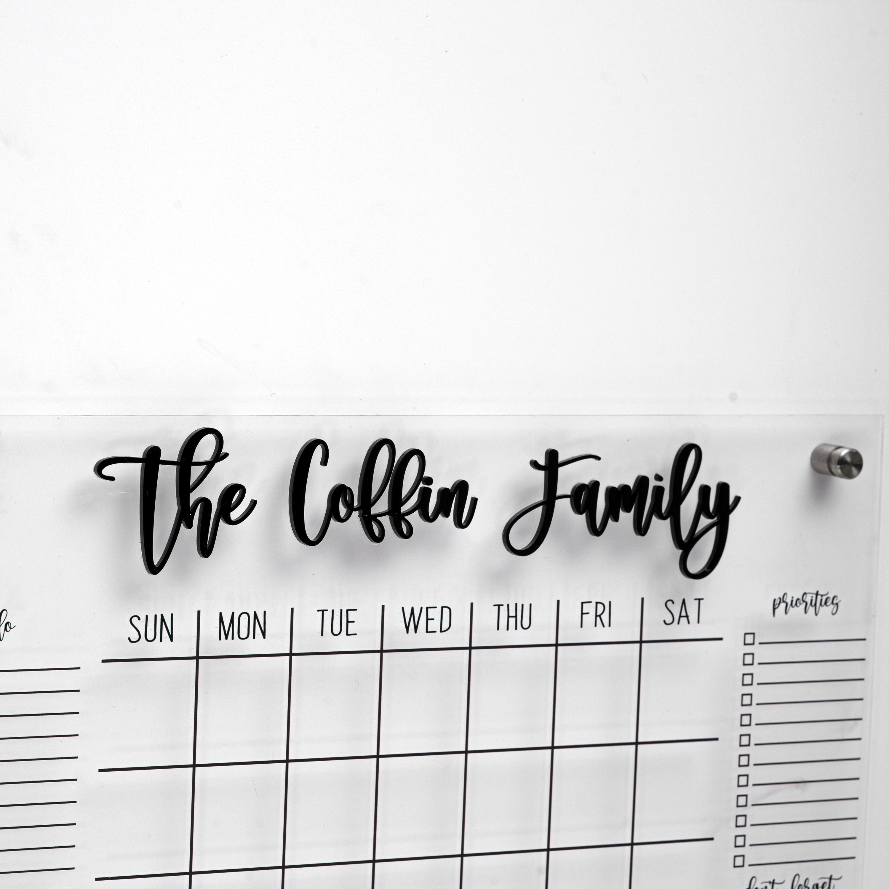 Dry Erase Monthly Calendar, Personalize Wall Planner, Acrylic Family Planner, Weekly Wall Calendar 2023 with Marker,GOLD Text Family Planner