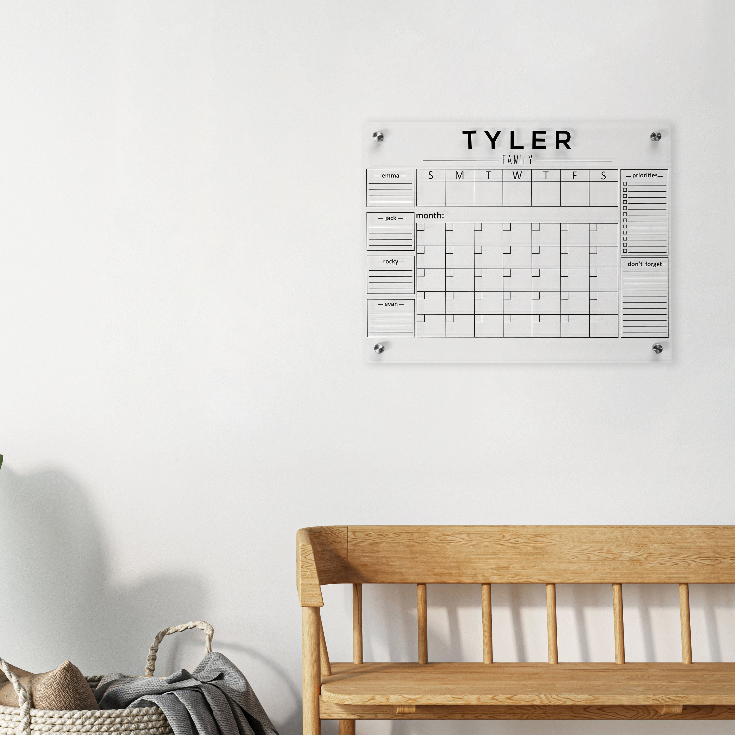 Dry Erase Monthly Calendar, Personalize Wall Planner, Acrylic Family Planner, Weekly Wall Calendar 2023 with Marker,GOLD Text Family Planner