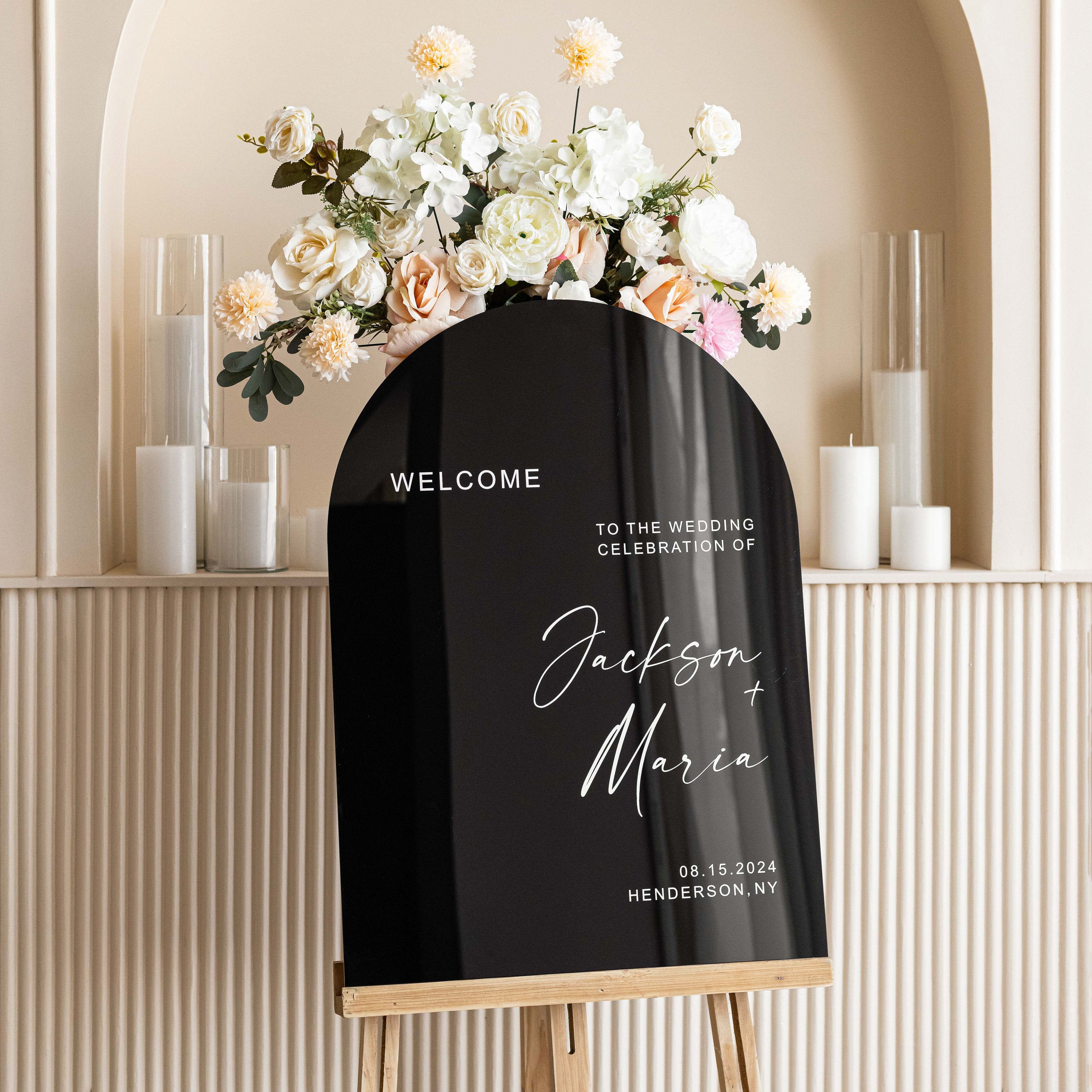 Arched Black Wedding Signs - Black Acrylic Welcome Sign - Wedding Reception Decor - Wedding Ceremony Sign - modern wedding sign